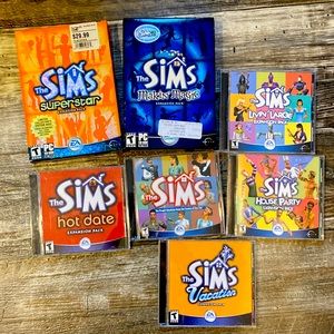 Vintage Circa 1999-2003 CD-ROM PC Games ULTIMATE Sims Collection Bundle, 7 Games